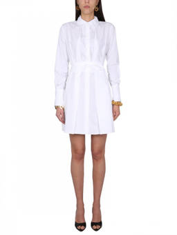 Patou - White Pleated Shirt Collar Mini Dress (L)