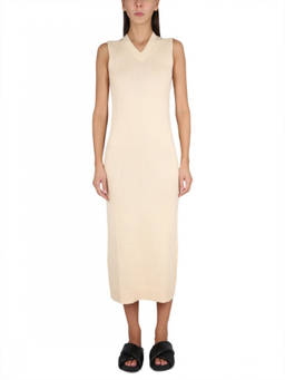 Aspesi - White Knitted V Neck Midi Dress