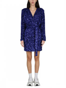Rotate Birger Christensen - Blue Embellished V Neck Mini Dress (S)