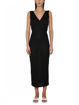 Tom Ford - Black Solid V Neck Midi Dress (M)