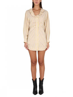Isabel Marant - Yellow Checks Round Neck Mini Dress