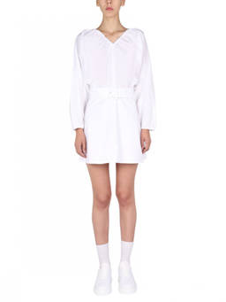 Patou - White Solid V Neck Mini Dress (L)
