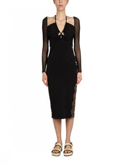 self-portrait - Black Lace V Neck Midi Dress (XS)