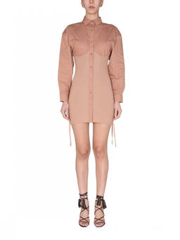 Andreadamo - Beige Woven Shirt Collar Mini Dress (M)