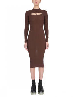 Andreadamo - Brown Knitted Crew Neck Midi Dress