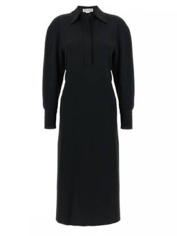 Victoria Beckham - Black Long Sleeve Polo Collar Midi Dress
