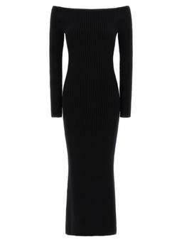 Max Mara - Black Ribbed Off Shoulder Maxi Dress