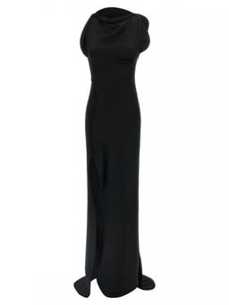 Victoria Beckham - Black Satin Crepe asymmetrical neckline Dress