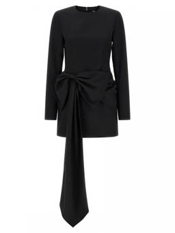 Rotate Birger Christensen - Black Crew Neck Draped Bow Dress