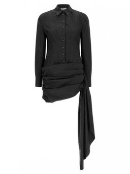 GIUSEPPE DI MORABITO - Black Shirt Collar Draped Mini Dress
