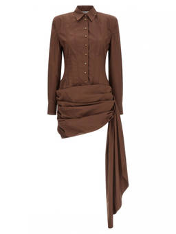 GIUSEPPE DI MORABITO - Brown Shirt Collar Draped Mini Dress