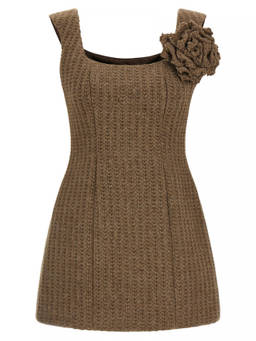 GIUSEPPE DI MORABITO - Brown Scoop Neck Knit Flower Mini Dress (XS)