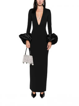 SOLACE London - Black Solid V Neck Maxi Dress
