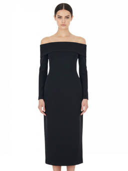 SOLACE London - Black Off Shoulder Midi Dress
