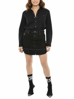 Diesel - Black Solid Shirt Collar Mini Dress (XS)