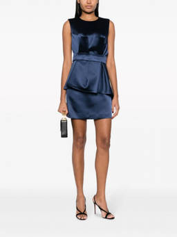Parosh - Navy Blue Satin Belted Sleeveless Minidress (XS)
