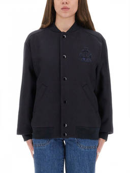 A.P.C. - Navy Blue Embroidered Band Collar Jacket