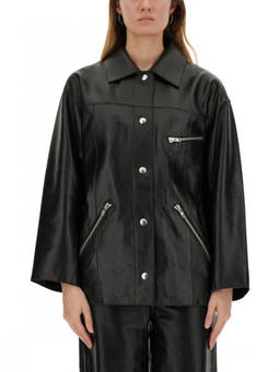 STAND STUDIO - Black Solid Shirt Collar Jacket (S)