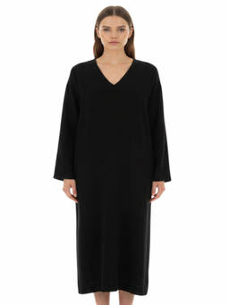The Row - Black Solid V Neck Midi Dress (3XL)