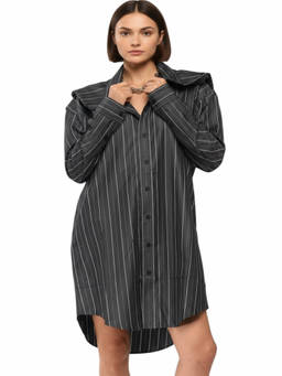 Y/Project - Grey Stripes Shirt Collar Dress (S)