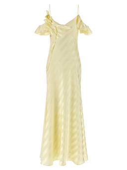 self-portrait - Yellow Satin Striped Long Dress (L)
