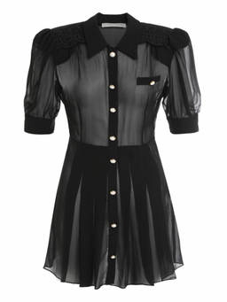 Alessandra Rich - Black Shirt Collar Mini Dress (M)