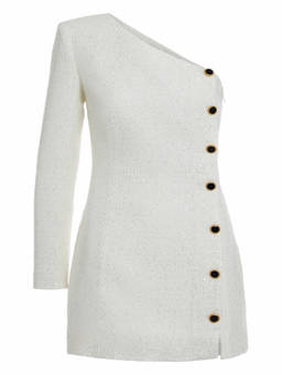 Alessandra Rich - White Sequin One Shoulder Mini Dress (S)