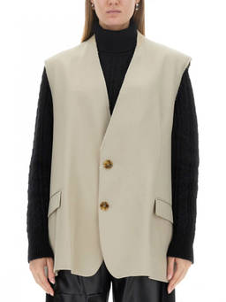 MM6 Maison Margiela - Beige Solid V Neck Jacket (M)
