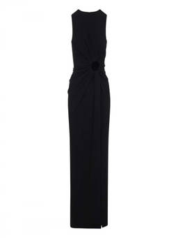 Sportmax - Black Round Neck Crape Maxi Dress (S)