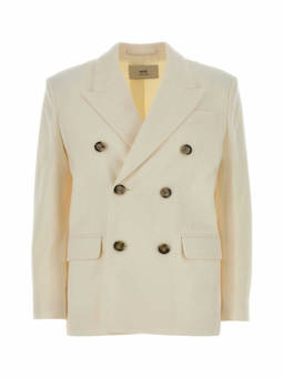 AMI Paris - White Solid Notched Lapel Blazer