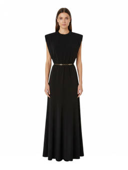 Pinko - Black Solid Round Neck Maxi Dress (XS)