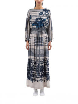 Pierre-Louis Mascia - Blue Printed Boat Neck Maxi Dress (M)