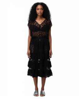 Dries Van Noten - Black Polka Dot V Neck Midi Dress (XS)