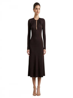 Ferragamo - Brown Solid Round Neck Maxi Dress (L)