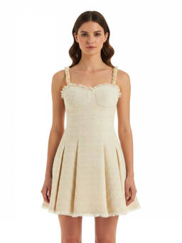 BALMAIN - Off White Textured Sweet Heart Neck Mini Dress (S)