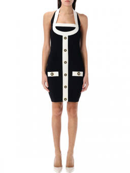 BALMAIN - Black Two-tone Halter neck Dress