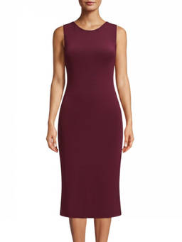 Sa Su Phi - Purple Solid Round Neck Midi Dress