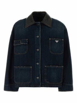 PRADA - Navy Blue Logo Shirt Collar Jacket