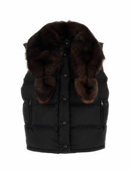 PRADA - Black Solid Fur Collar Jacket (XS)