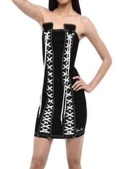 Dsquared2 - Black Lace Up Strapless Mini Dress (XS)