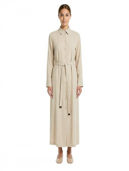 Max Mara - Beige Solid Shirt Collar Maxi Dress with Belt