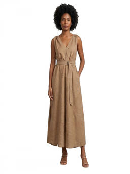 Brunello Cucinelli - Beige Floral V Neck Midi Dress