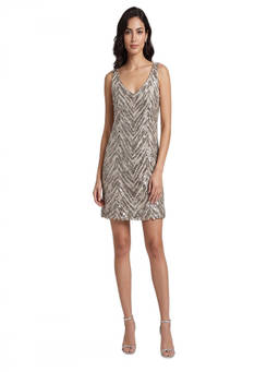 Brunello Cucinelli - Beige Chevron V Neck Mini Dress (XXS)