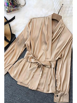 Label Swish - Beige Satin Overlap Front Tie Up Top