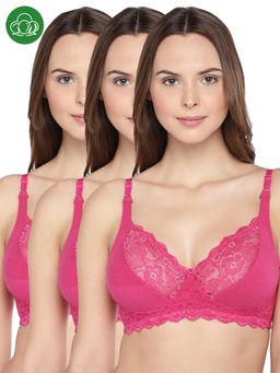 Inner Sense - Organic Cotton Antimicrobial Laced Non-Padded Bra (Pack of 3)