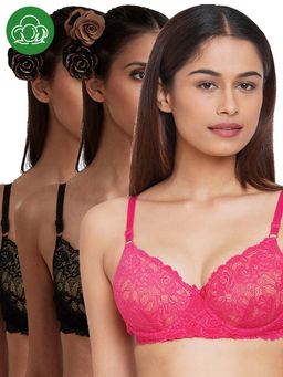 Inner Sense - Organic Cotton Padded Underwired Lace Bra (Pack of 3)