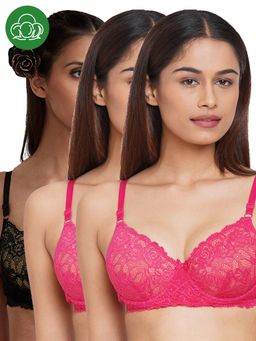 Inner Sense - Organic Cotton Padded Underwired Lace Bra (Pack of 3)