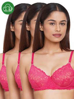 Inner Sense - Organic Cotton Padded Underwired Lace Bra (Pack of 3)