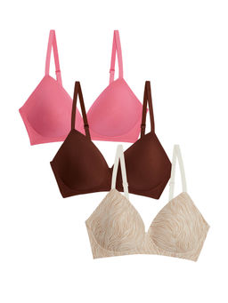 Marks & Spencer - Multi-Color Cotton Rich Non Wired T-Shirt Bras A-E (Pack of 3)