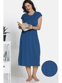 Zivame - 2 Mile Fashion Knit Poly Mid Calf Length Nightdress - Coronet Blue